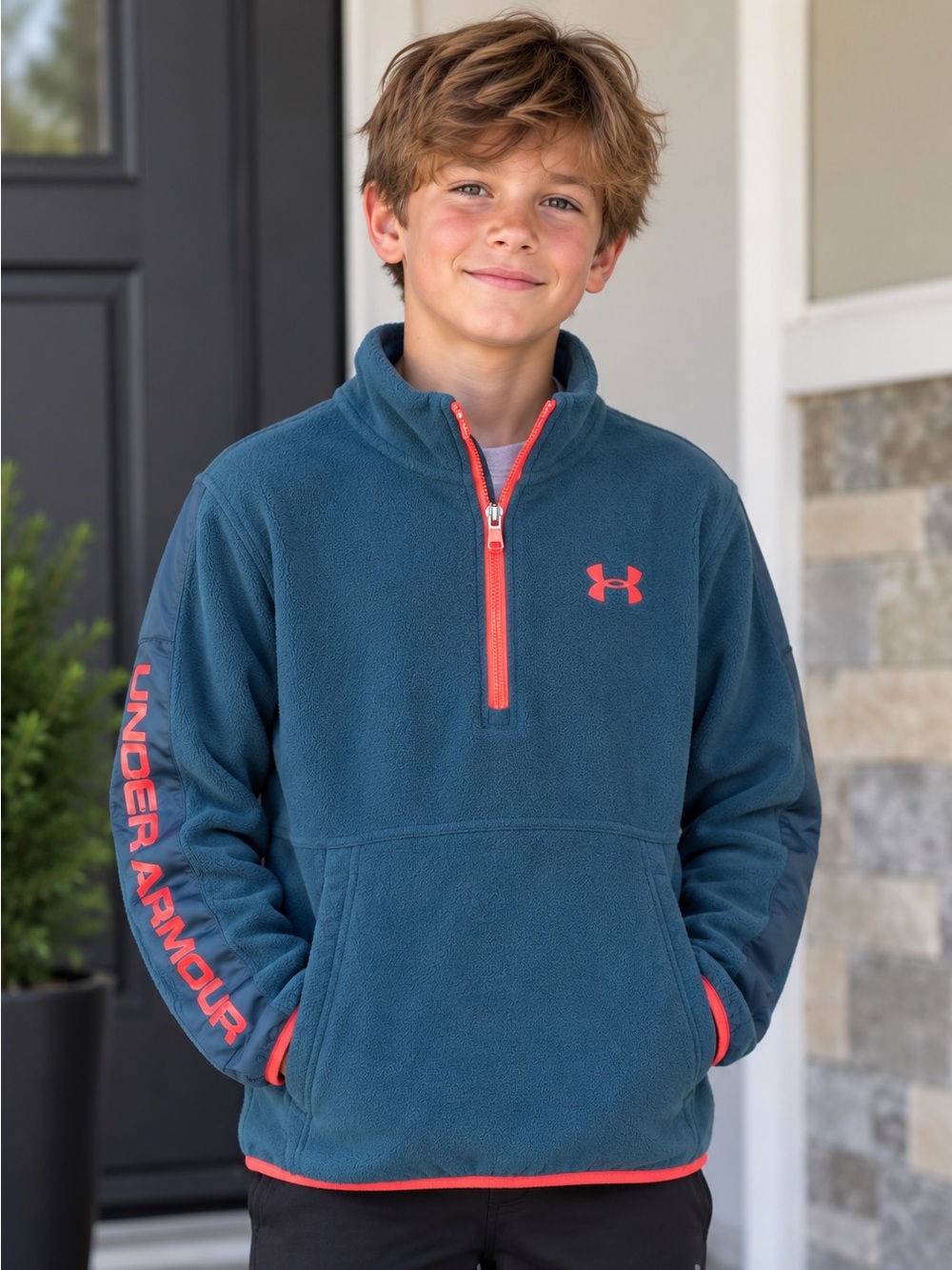 Under Armour Teal Blue Quarter-Zip Fleece with Coral Accents